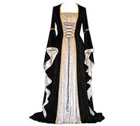 Vestido De Traje Cuello Cuadrado Medieval Renacentista para Mujer Largo Vendaje Estilo Victoriano Gotico Falda De Palacio Negro L