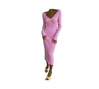Vestido de Tubo a Media Pierna de Punto de otoño e Invierno para Mujer, Vestido Ajustado Informal de Manga Larga con Cuello en V y Espalda Descubierta