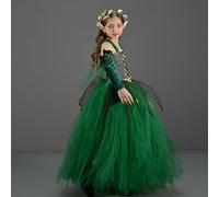 Vestido de tul de malla para niñas, disfraz de Halloween para niñas, falda de tutú superpuesta sin mangas de Halloween,conjunto de tema de bosque de 4 piezas, traje de verdes para disfraz de