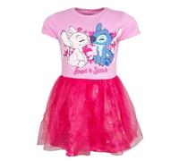 Vestido de tul para niña de Stitch & Angel de Disney, vestido de verano para niños, con falda de tul de corazones, de manga corta, tallas 92-128, vestido oficial de Disney, color rosa y rosa, Rosa