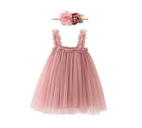 Vestido de tul sin mangas para bebé niña vestido de princesa de tul vestido de novia vestido de fiesta + diadema floral, rosa, 9-12 Meses