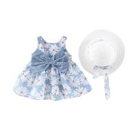 Vestido de tutú de Princesa sin Mangas para niña pequeña, Espalda Descubierta con Flores, Sombrero de Paja para Fiestas