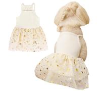 Vestido de tutú para perro, gato, perro, verano, tul, vestido de encaje, lindo cachorro, falda de estrella con purpurina, ropa de fiesta para mascotas, para gatos pequeños y medianos (amarillo, L)