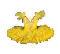 Vestido de Tutú Profesional para Niñas, Colorido Disfraz de Bailarina del Lago de los Cisnes, Traje de Danza de Gimnasia con Lentejuelas Brillantes para Fiestas y Baile de Salón,Amarillo,120cm
