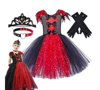 Vestido De Vampiros - Banda Para El Cabello Dem On Horn | Clips Para El Disfraz Del Diablo | Set De Capa De Terciopelo Rojo De Sangre, Vestido De Cuello De Encaje, Ropa De Fiesta Espeluznante Para Tru
