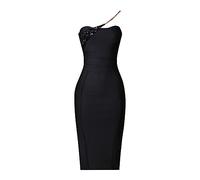 Vestido de Vendaje de Hombro Diagonal Falda de Longitud Media de un Hombro Sexy de Verano for Mujer (Color : Black, Size : S)