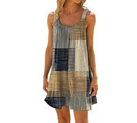 Vestido de verano bohemio chic para mujer, caqui, ADMAY, Mujer, XXL, Skater, Adulto, Verano, Boda, Casual, Sin manga, A-line, Espalda racer, Pull on, Redondo, Slim, Plus size, Sin tirantes, Ajustado
