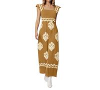 Vestido de verano bohemio para mujer, largo con líneas A, elegante, sin mangas, para la playa, informal, holgado, holgado, ligero, aireado, informal, envolvente, largo, O amarillo., XXL