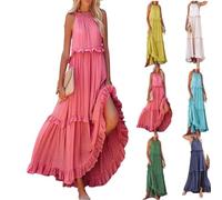 Vestido de Verano Casual con Volantes, Vestidos Largos de Verano para Mujer 2024, Vestidos Largos Halter para Mujer (XL,Shape-C)