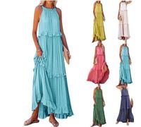 Vestido de Verano Casual con Volantes, Vestidos Largos de Verano para Mujer 2024, Vestidos Largos Halter para Mujer (S,Shape-D)