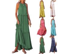 Vestido de Verano Casual con Volantes, Vestidos Largos de Verano para Mujer 2024, Vestidos Largos Halter para Mujer (S,Shape-F)