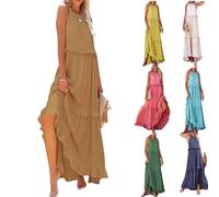 Vestido de Verano Casual con Volantes, Vestidos Largos de Verano para Mujer 2024, Vestidos Largos Halter para Mujer (S,Shape-I)