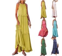 Vestido de Verano Casual con Volantes, Vestidos Largos de Verano para Mujer 2024, Vestidos Largos Halter para Mujer (M,Shape-B)