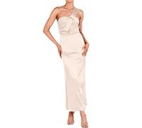 Vestido de verano casual de satén para mujer, con un hombro, para invitada de boda, cóctel, noche, fiesta, maxivestidos para vacaciones, playa, vacaciones, dorado, XL