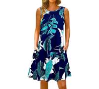 Vestido de verano casual, ligero, suave, elástico, ajuste regular, falda de playa, fiesta hawaiana, bohemio, vestidos de verano 2025, azul oscuro, S