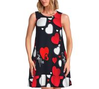 Vestido de verano con estampado de feliz día de San Valentín, versátil, sin mangas, casual, hasta la rodilla, estilo diario, Negro -, 3XL