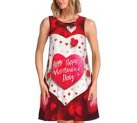 Vestido de verano con estampado de feliz día de San Valentín, versátil, sin mangas, casual, hasta la rodilla, estilo diario, Negro -, XL
