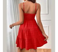 Vestido de verano con tirantes delgados para mujer, falda de camisola con escote de una línea para citas diarias, fiestas, playa, color verde, talla L (XL rojo)