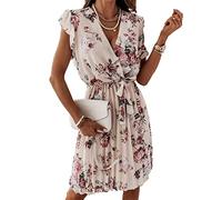 Vestido De Verano con Volantes De Manga Corta con Cuello En V Y Estampado Digital Vestido Retro Floral Elegante para Mujer