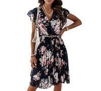 Vestido De Verano con Volantes De Manga Corta con Cuello En V Y Estampado Digital Vestido Retro Floral Elegante para Mujer