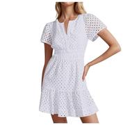 Vestido de verano corto para mujer, vestido de línea A, vestido de baile, cuello en V, minivestido con volantes, vestido bodycon vestido de baile, vestido informal, vestido de túnica, cómodo, vestido