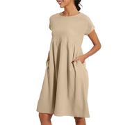 Vestido de verano de algodón liso con cuello redondo y manga corta para mujer, vestido de viaje de maternidad, vacaciones, talla grande, caqui, 3XL