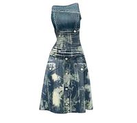 Vestido de verano de lino y algodón para mujer, sin mangas, estampado floral bohemio, tela suave y suelta, atuendo ligero casual para viajes de verano, playa, vacaciones, 1b-gris, XXL
