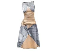 Vestido de verano de lino y algodón para mujer, sin mangas, estampado floral bohemio, tela suave y suelta, atuendo ligero casual para viajes de verano, playa, vacaciones, amarillo, XXL