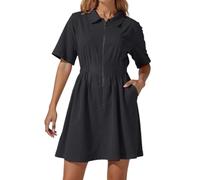 Vestido De Verano De Manga Corta, Vestido De Playa De Mujer Con Cuello Reverso Con Cremallera De Corte Holgado Casual Color Sólido Clásicos De Todos Los Días Streetwear Chic Y Elegantes Cómodo Básico
