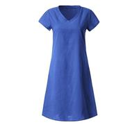 Vestido De Verano De Playa De La Mujer, Vestido Largo Recto De Algodón Lino De Gran Tamaño De Manga Corta, Vestidos Casual De Color Sólido Vestidos De Vacaciones Ancho Falda Cuello V Gran Tamaño