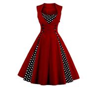 Vestido de Verano Floral para Mujer Vestido de Lunares Vintage de Los Años 50 Vestido de Cóctel de Fiesta Retro Rockabilly Sin Mangas Una Línea Vestido de Novia Borgoña M