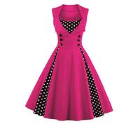 Vestido de Verano Floral para Mujer Vestido de Lunares Vintage de Los Años 50 Vestido de Cóctel de Fiesta Retro Rockabilly Sin Mangas Una Línea Vestido de Novia Rosa Caliente 3XL