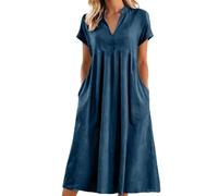 Vestido de verano genérico de playa para mujer, vestido recto algodón lino de gran tamaño manga corta, vestidos de gran tamaño casual 2026 nuevo vestido elegante versátil falda ligera transpirable