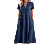 Vestido de verano genérico de playa para mujer, vestido recto algodón lino de gran tamaño manga corta, vestidos de gran tamaño casual 2026 nuevo vestido elegante versátil falda ligera transpirable