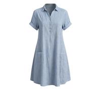 Vestido de verano informal para mujer, vestido midi para mujer, vestido de manga corta con bolsillos, cuello en V con botones, vestido ancho hasta la rodilla, vestido camisero liso, vestido fresco de
