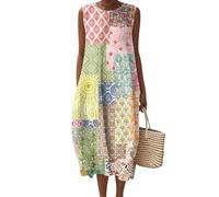Vestido de Verano Mujer Sin Mangas Vestido Largo Estampado Floral Boho Vestidos Playa Mujeres Sueltos con Bolsillos Ropa de Mujer Casual Dress Maxi Elegante Vestidos Tunica Playera Talla Grande