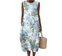 Vestido de Verano Mujer Sin Mangas Vestido Largo Estampado Floral Boho Vestidos Playa Mujeres Sueltos con Bolsillos Ropa de Mujer Casual Dress Maxi Elegante Vestidos Tunica Playera Talla Grande