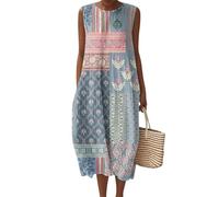 Vestido de Verano Mujer Sin Mangas Vestido Largo Estampado Floral Boho Vestidos Playa Mujeres Sueltos con Bolsillos Ropa de Mujer Casual Dress Maxi Elegante Vestidos Tunica Playera Talla Grande