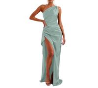 Vestido de verano negro con un hombro descubierto, vestido de dama de honor de satén para mujer, vestido largo con abertura alta, vestido de graduación, talla grande, elegante, suave, moderno