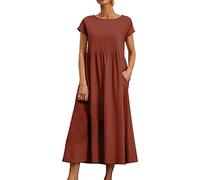 Vestido de verano para mujer, casual, cuello redondo, manga corta, elegante, ropa envolvente con bolsillos, cómodas faldas de playa hasta la rodilla, ropa de fiesta de otoño, a, L
