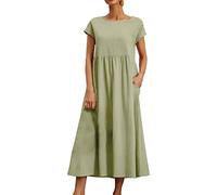 Vestido de verano para mujer, casual, cuello redondo, manga corta, elegante, ropa envolvente con bolsillos, cómodas faldas de playa hasta la rodilla, ropa de fiesta de otoño, Gn2., L