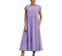 Vestido de verano para mujer, casual, cuello redondo, manga corta, elegante, ropa envolvente con bolsillos, cómodas faldas de playa hasta la rodilla, ropa de fiesta de otoño, C, S