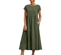 Vestido de verano para mujer, casual, cuello redondo, manga corta, elegante, ropa envolvente con bolsillos, cómodas faldas de playa hasta la rodilla, ropa de fiesta de otoño, GN1., S