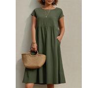 Vestido de verano para mujer, casual, holgado, de manga corta, para playa, 2025, cómodo, con bolsillos