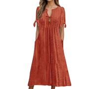 Vestido de verano para mujer con bolsillos, bohemio, jacquard, vestido midi de moda, escote de manga corta, vestido de playa, botón hacia abajo, cuello en V, vestido de túnica informal más tamaño