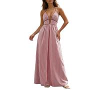 Vestido de verano para mujer con cuello en V profundo sin mangas sin espalda y corte ajustado a rayas vestido de playa elegante seductor y fluido para playa, fiestas de baile, clubwear, rojo, M