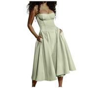 Vestido de verano para mujer con cuello en V, sin mangas, sin espalda, línea A, estilo de vendaje para un elegante estilo casual, verde menta, M