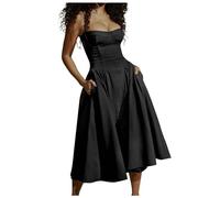 Vestido de verano para mujer con cuello en V, sin mangas, sin espalda, línea A, estilo de vendaje para un elegante estilo casual, Negro , XL