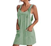 Vestido de verano para mujer, con delantal, cuadrado, para jardín, trabajo, con tirantes, para mujer, Verde, 1, M
