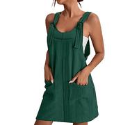 Vestido de verano para mujer, con delantal, cuadrado, para jardín, trabajo, con tirantes, para mujer, verde, M